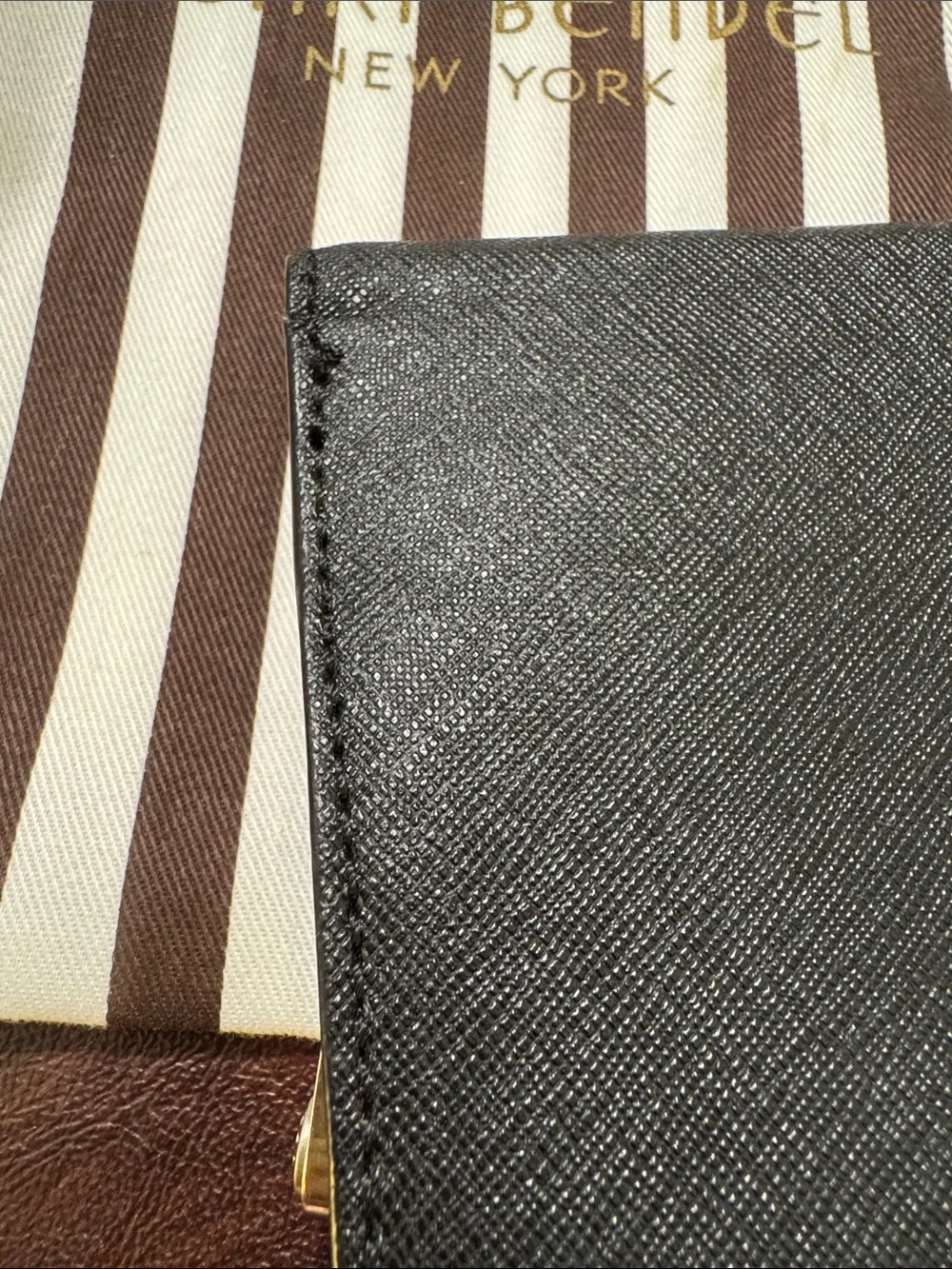 henri bendel Black Saffiano Leather Wallet with Gold Plaque